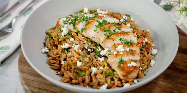 Mediterranean chicken with orzo